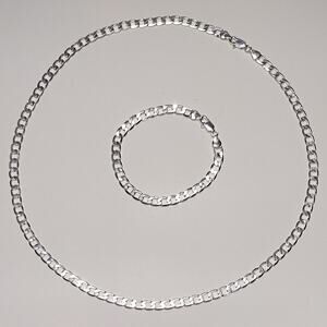 Sterling silver 925 Bracelet & Necklace Gift Set Cuban Chain Christmas Birthday!